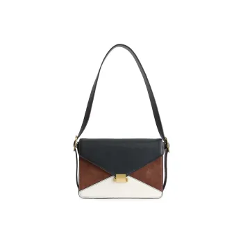 Abbott-VINTAGE Cow Leather Envelope Bag Shoulder Bags Medium Size Women's White With Brown/Burgundy With Black