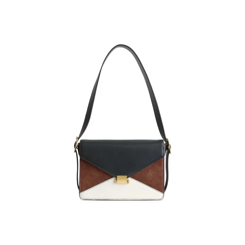 Abbott-VINTAGE Cow Leather Envelope Bag Shoulder Bags Medium Size Women's White With Brown/Burgundy With Black-0