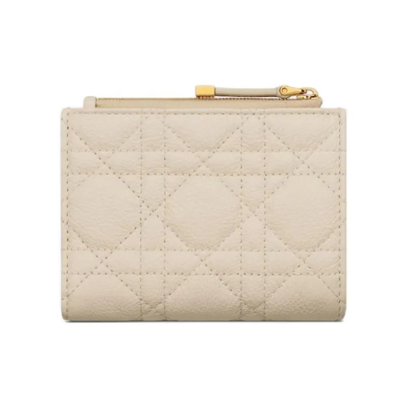 DIOR Caro Wicker Pattern Calfskin Wallet Women's Ivory-2