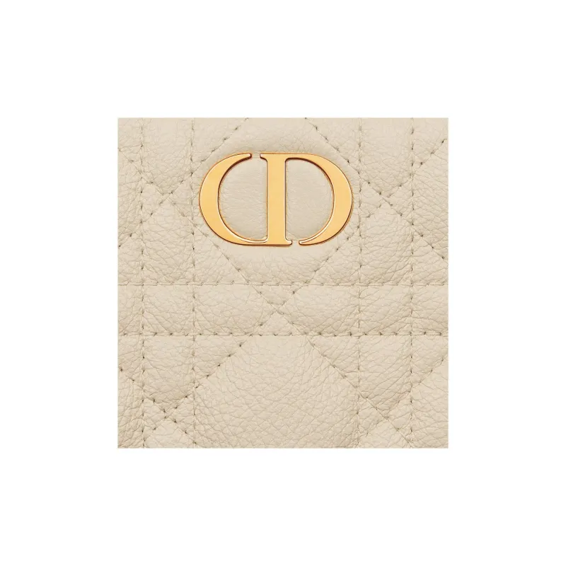 DIOR Caro Wicker Pattern Calfskin Wallet Women's Ivory-4