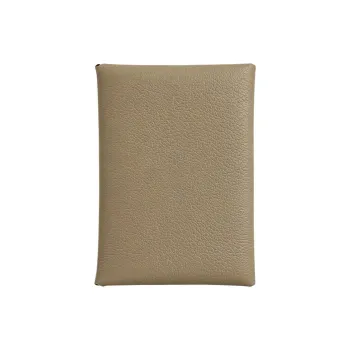 HERMES CalviDuo Evercolor Leather Wallets Card Holders Women's Malafa Beige