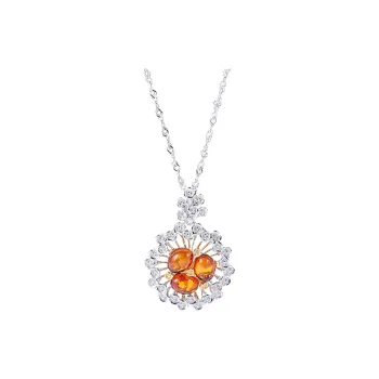S&A S925 Silver With Natural Amber Necklaces Women's