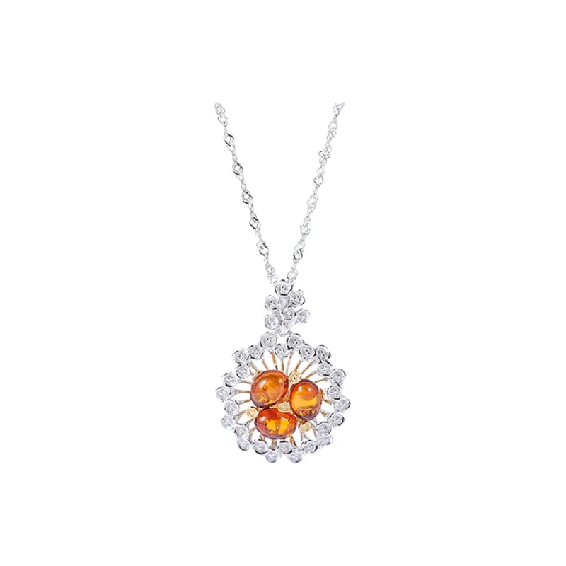 S&A S925 Silver With Natural Amber Necklaces Women's-0