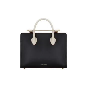 Strathberry Cow Leather Tote Bag Shopping Bag Shoulder Bag Crossbody Bag Handbag Medium Size Women's Black & White
