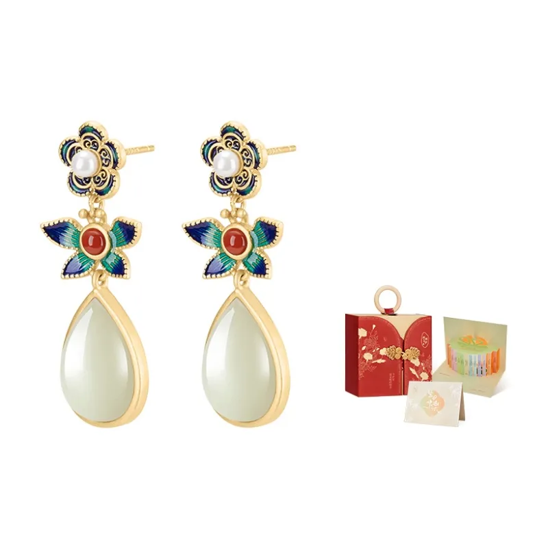 MAMADESHOUHU Earrings Pale Greenish White Jade Women's-4