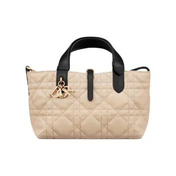 DIOR Calfskin Handbag Small Size Women's Beige