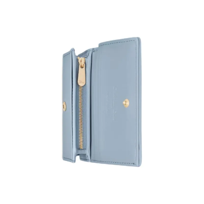 DIOR Lady Dior Lambskin Wallet Mini Women's Blue-4