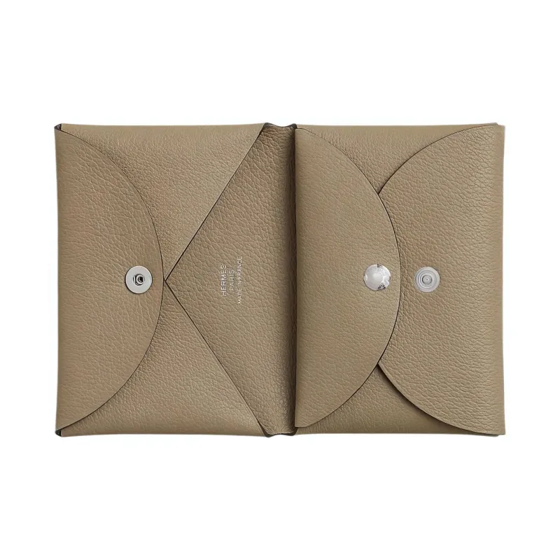 HERMES CalviCalvi Duo Evercolor Leather Wallet, Card Holder Women's Marfa Beige-1