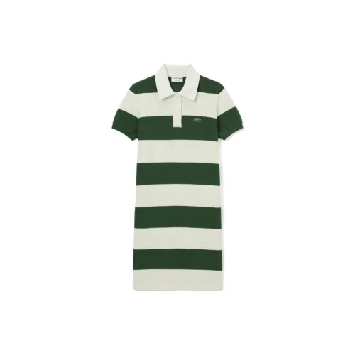 LACOSTE Short-Sleeved Dresses Women's White/Green Multicolor