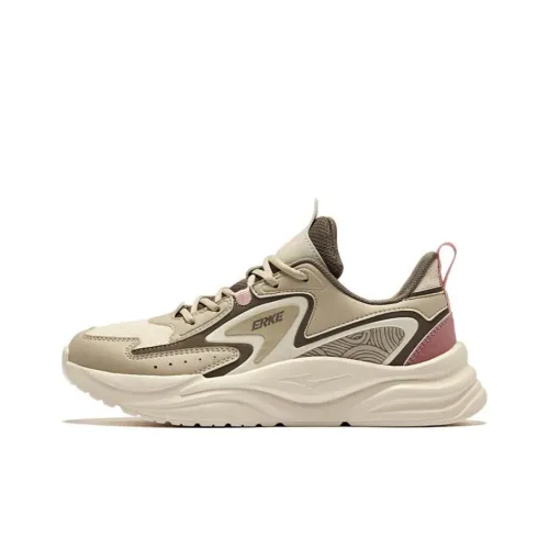 Erke Chunky Sneakers Women's Low-Top Egg Cream Gray/Light Linen/Brown Stone