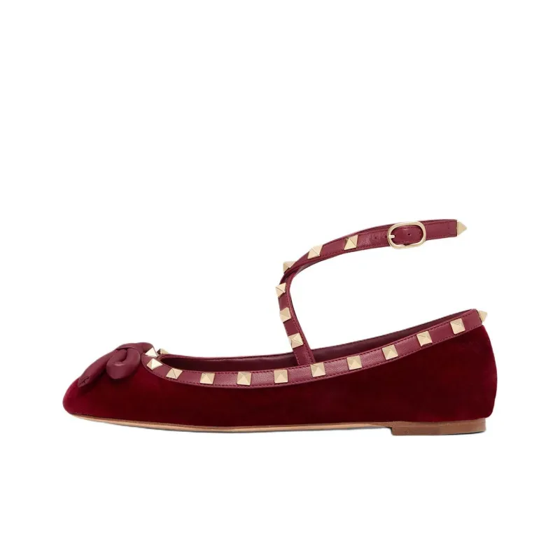 Valentino ROCKSTUD Casual Single Shoes Women's Red-0