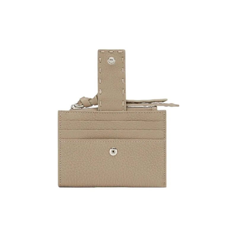 FENDI FF Leather Card Holder Regular Women's Dove Gray-3