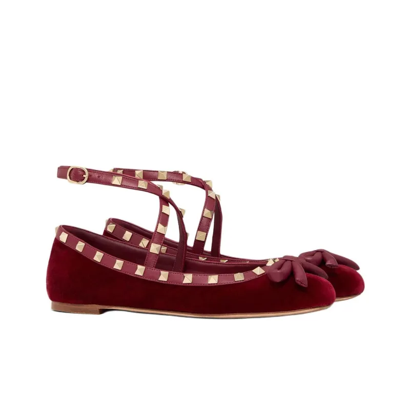 Valentino ROCKSTUD Casual Single Shoes Women's Red-2