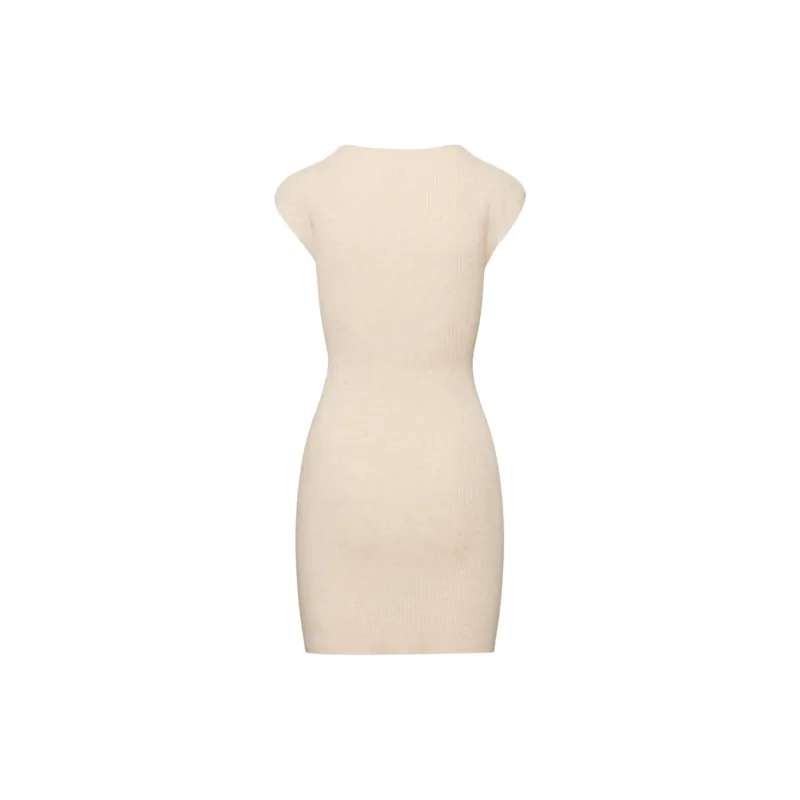 ARITZIA Wilfred Free Cut-Out Knit Mini Dress Short-Sleeved Dresses Women's Heather Flax Beige/Stone Heather Linen Beige-1