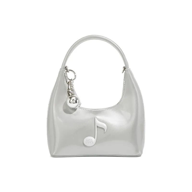 KKA PU Laminated Textile Handbags Shoulder Bag Crossbody Bag Regular Women's Silver/Black/White-2