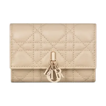 DIOR Lambskin Wallet Women's Pink Beige & Soft Pink