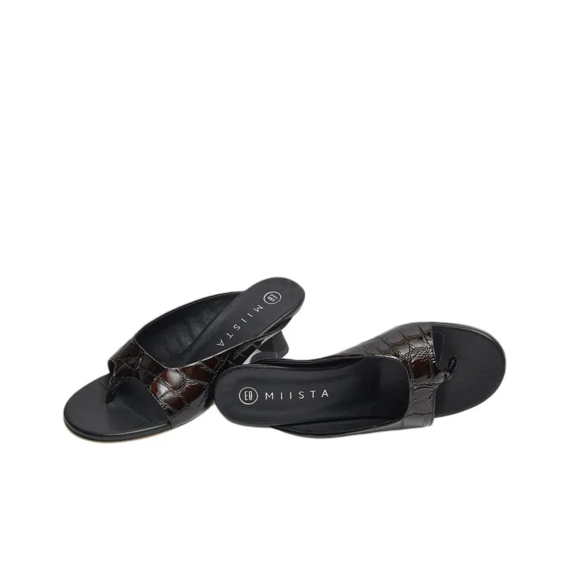 MIISTA Flip Flops Women's Black Brown-4