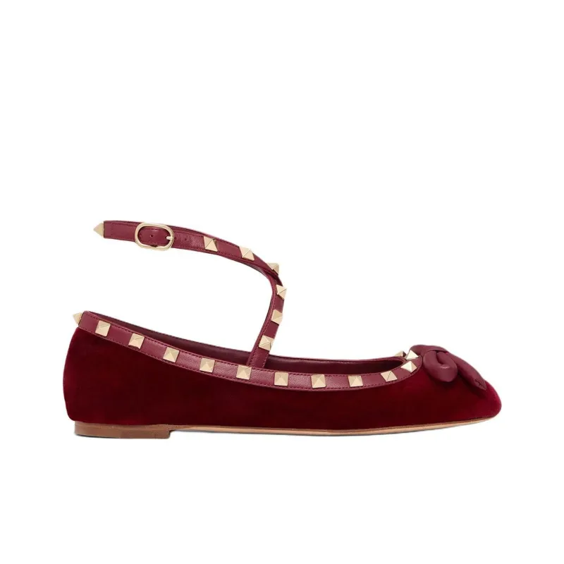 Valentino ROCKSTUD Casual Single Shoes Women's Red-1