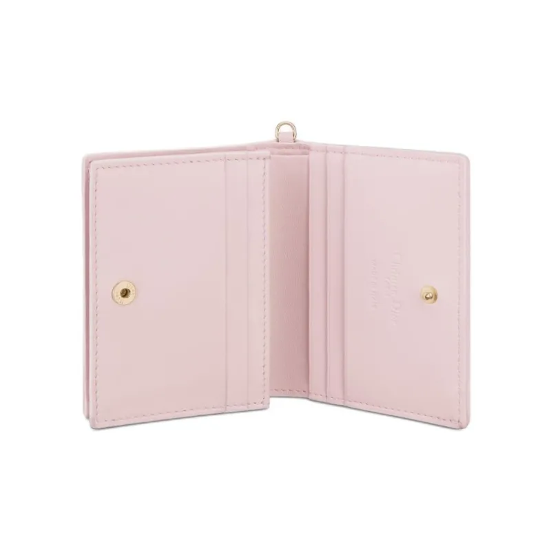 DIOR Lady Dior Lambskin Wallet Mini Women's Soft Pink-3
