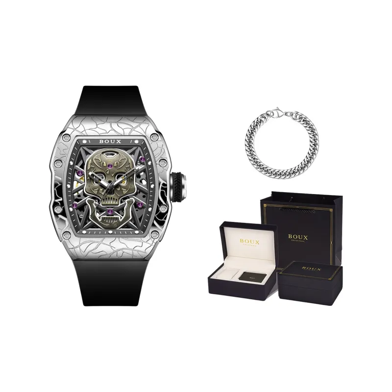 BOUX Totem Collection Skull Automatic Mechanical Movement Silicone Strap Watch Men's Watches Cut-Out Dial-7