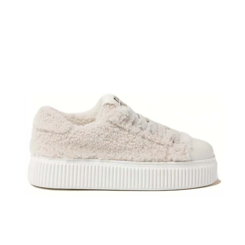 MIU MIU Height Increasing Low Top Skateboard Shoes Women's White-1