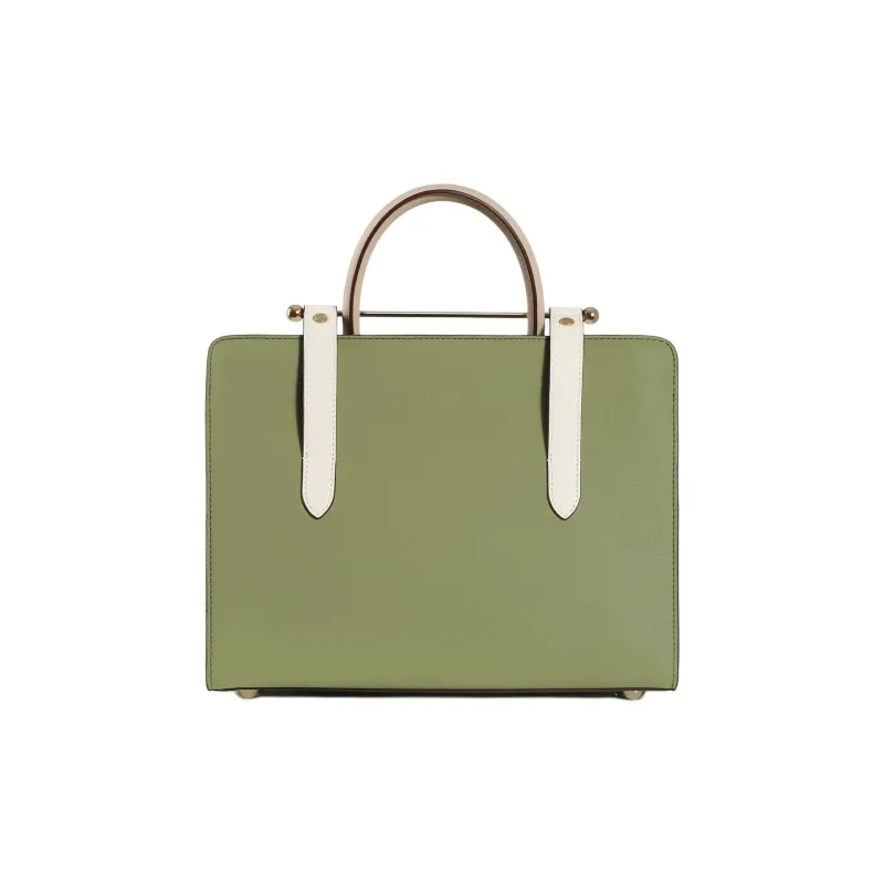 Strathberry Calfskin Tote Bag Shopping Bag Shoulder Bag Crossbody Bag Handbag Medium Size Women's Green & White-2