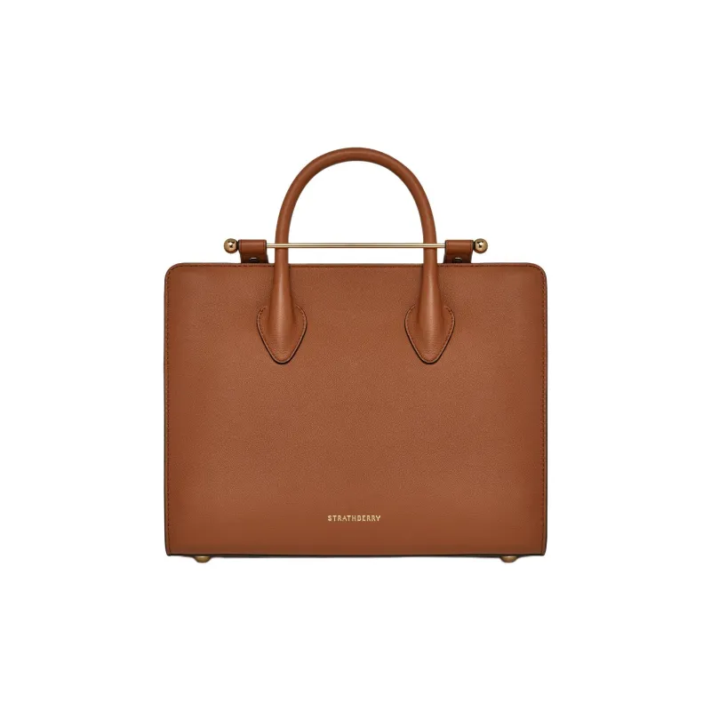 Strathberry Calfskin Tote Bag Shopping Bag Shoulder Bag Crossbody Bag Handbag Medium Size Women's Chestnut Brown-0