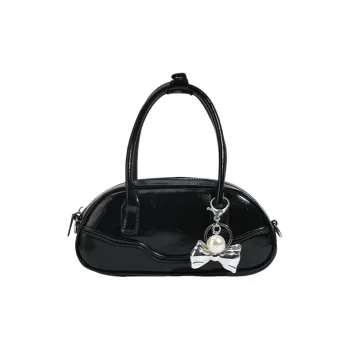 DALO PU Boston Bag Pillow Bag One Shoulder Handbag Women's Black/Red/Silver