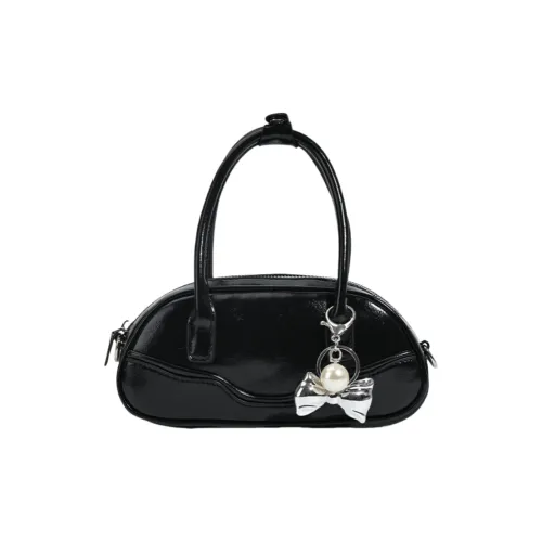 DALO PU Boston Bag Pillow Bag One Shoulder Handbag Women's Black/Red/Silver
