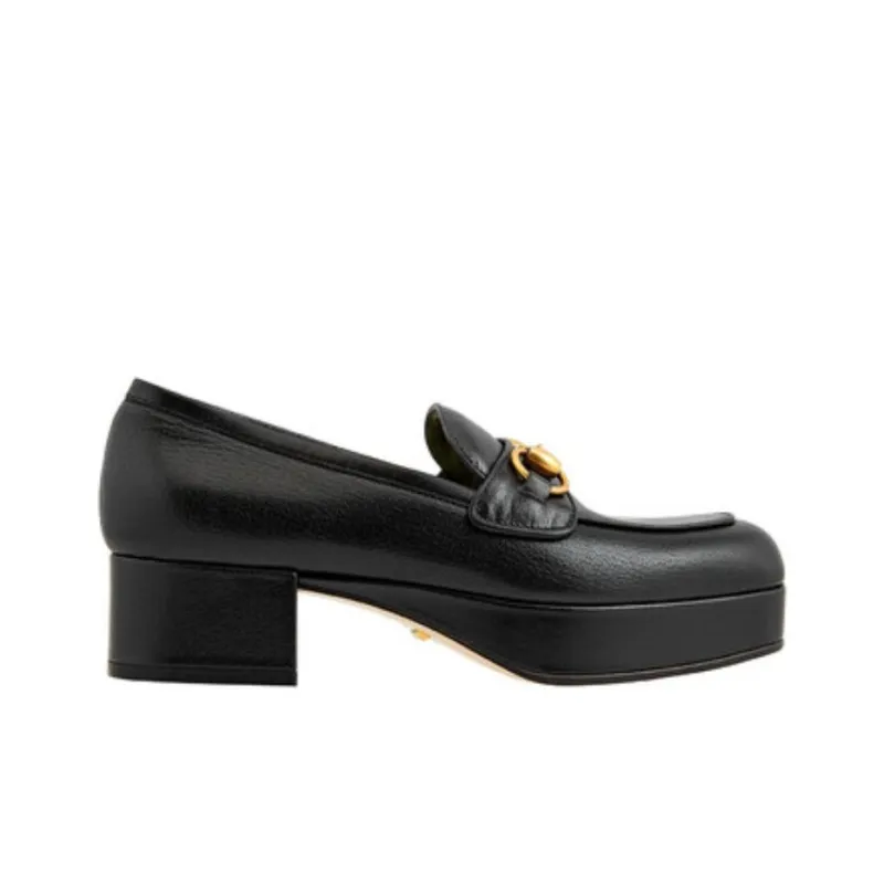 GUCCI Horsebit Block Heel Loafers 4.5cm Women's Black-1