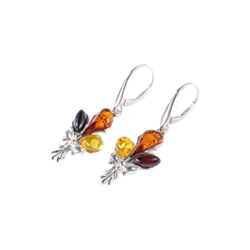 S&A S925 Silver With Natural Amber Earrings Women's