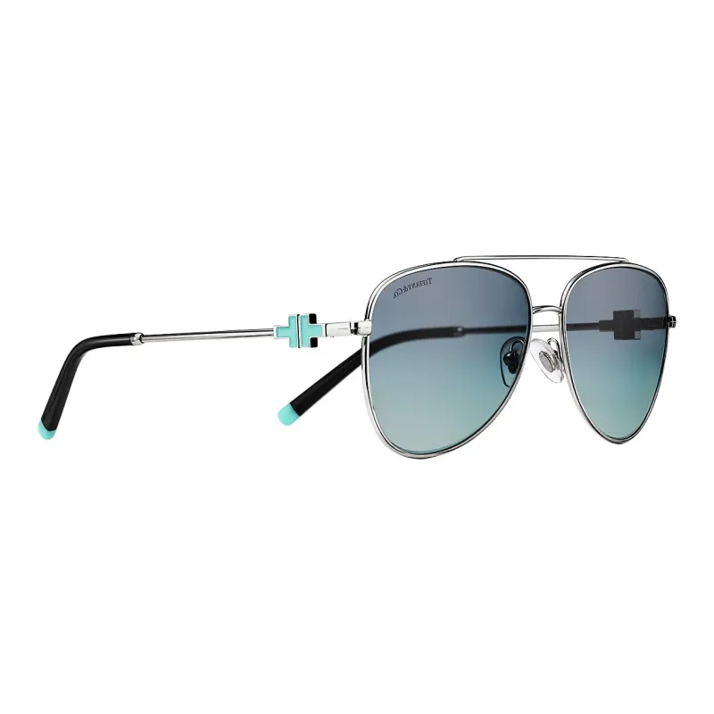 TIFFANY & CO. Metal Enamel Aviator Sunglasses Unisex Silver-2