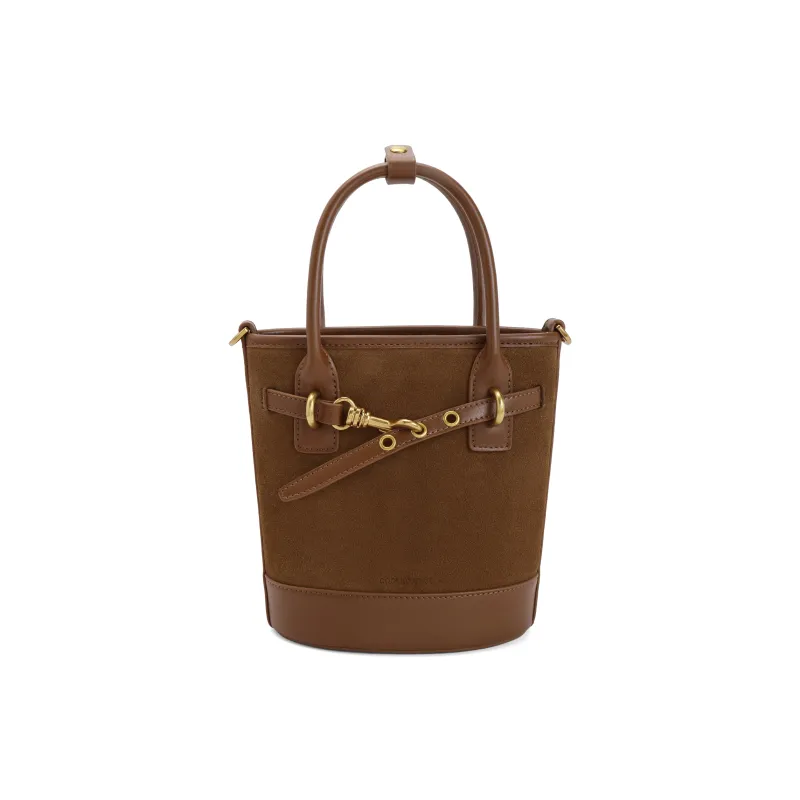 BELLE Cow Leather With Artificial Leather One Shoulder Handbag Medium Size Women's Brown/Green-1