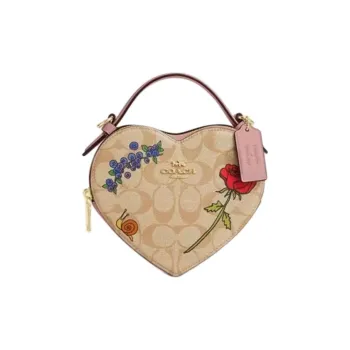 COACH Heart Cow Leather With PVC Leather Shoulder Bag, Crossbody Bag Trumpets Women's Khaki