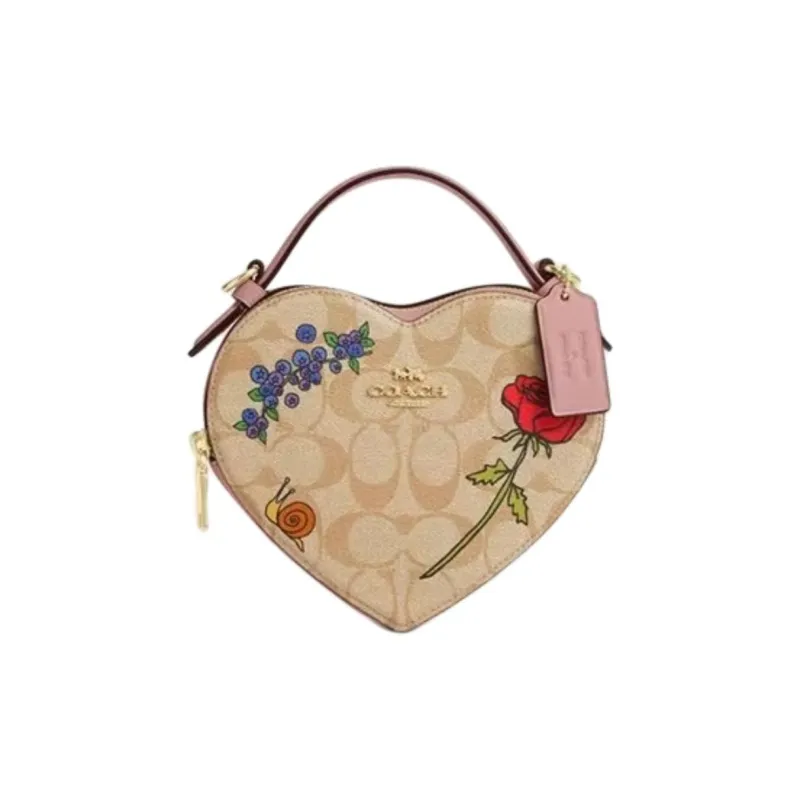 COACH Heart Cow Leather With PVC Leather Shoulder Bag, Crossbody Bag Trumpets Women's Khaki-0
