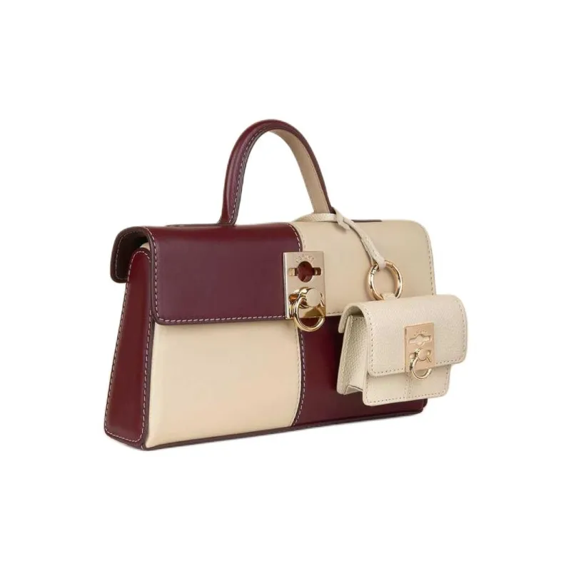 CAFUNE Cow Leather Shoulder Bag Crossbody Bag Women's Ecru & Burgundy-1