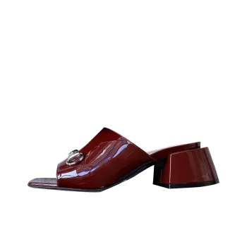 GUCCI Horsebit Quiet Slide Slippers Women's Red Brown