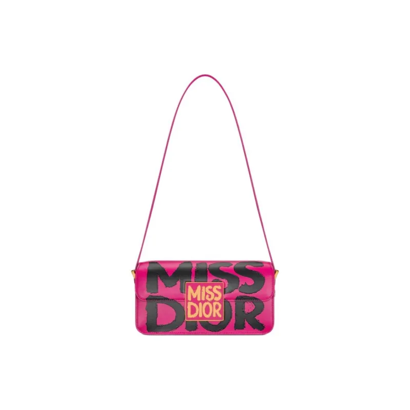 DIOR Miss Dior Calfskin Handbag Shoulder Bag Women's Fuchsia & Black-1
