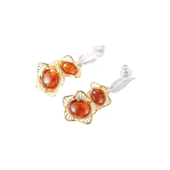 S&A S925 Silver With Amber Fine Jade Earrings Women's