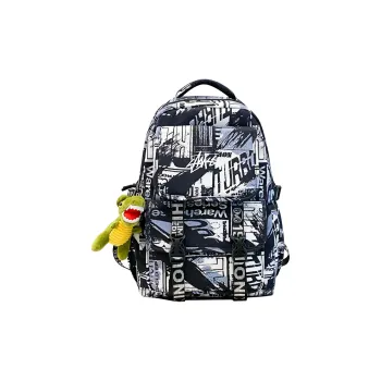 Travel Nylon Backpack Unisex Black Gray Newspaper/Black And White Newspaper/Black White Digital