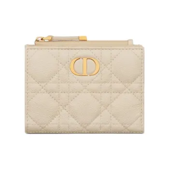 DIOR Caro Wicker Pattern Calfskin Wallet Women's Ivory