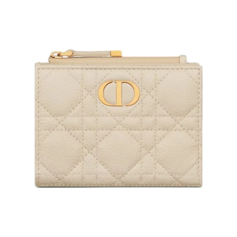 DIOR Caro Wicker Pattern Calfskin Wallet Women's Ivory-0