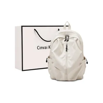 CinvaiKrose Fabric Double-Shoulder Backpack Large Size Unisex Ecru/Gray