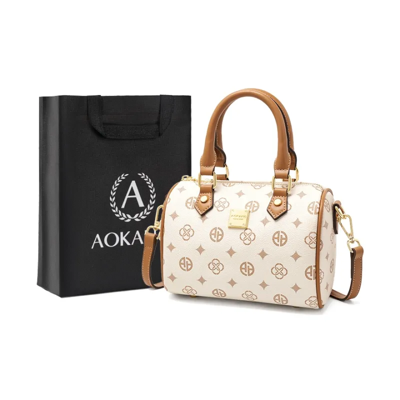 AOKANG PVC Boston Mom Bag Handbag Underarm Shoulder Bag, Crossbody Bag Regular Women's Coffee/Ecru-4