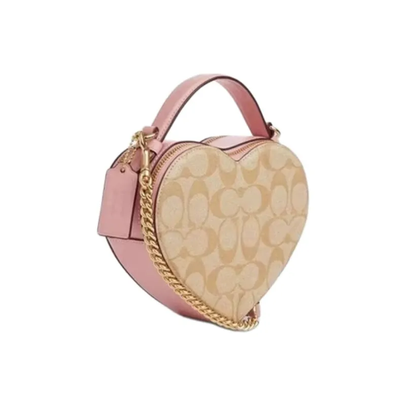COACH Heart Cow Leather With PVC Leather Shoulder Bag, Crossbody Bag Trumpets Women's Khaki-1
