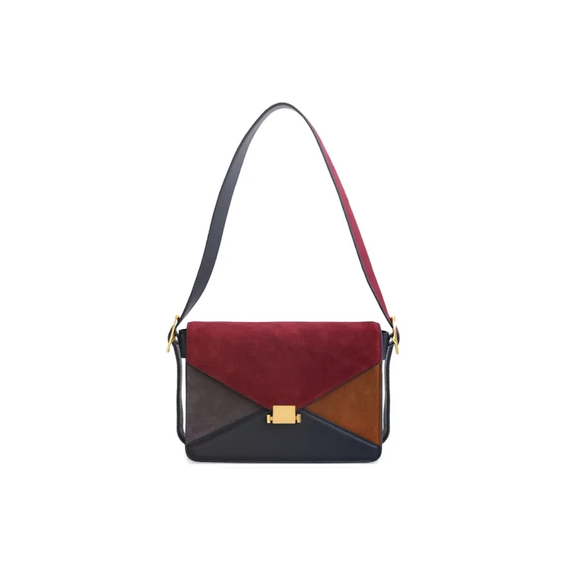 Abbott-VINTAGE Cow Leather Envelope Bag Shoulder Bags Medium Size Women's White With Brown/Burgundy With Black-3