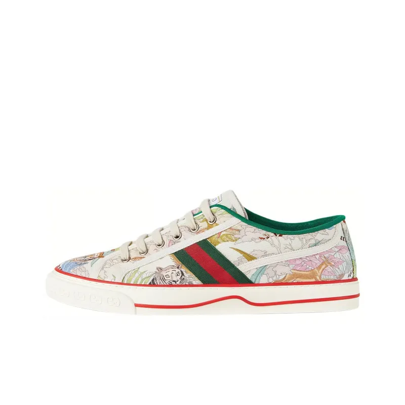 GUCCI Tennis 1977 Tiger Year Collection Low Top Stylish Skateboarding Shoes Men's Ivory White-0