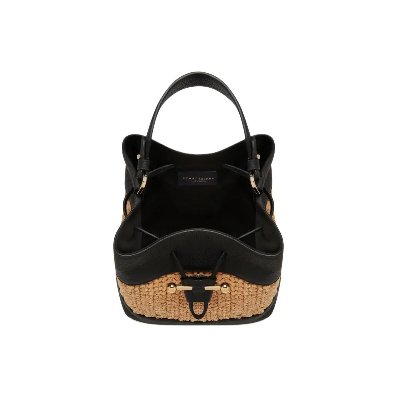 Strathberry Grained Calfskin Bucket Bags One Shoulder Handbag Crossbody Bag Women's Black & Brown-3