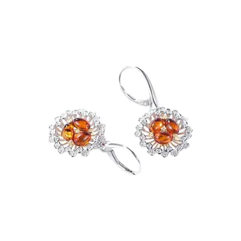 S&A S925 Silver With Natural Amber Earrings Women's