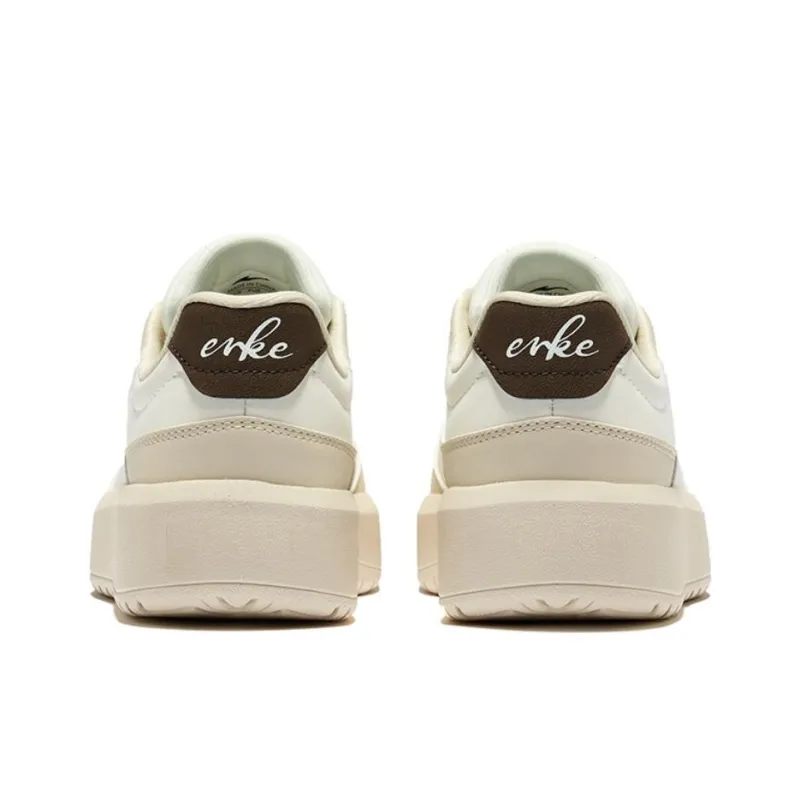 Erke Anti Slip Wear Resistant Low Top Skateboard Shoes Women's Microcrystal White Warm Linen-3